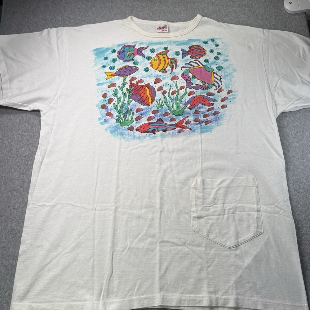 Vintage‎ 1993 Alore Barrier Reef Fish T-Shirt One Size Single Stitch Ocean Art